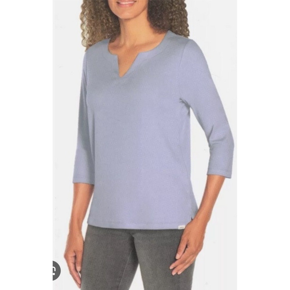 Orvis Ladies' Pima Tee 3/4 Sleeve Blue V Neck Size Small NWT